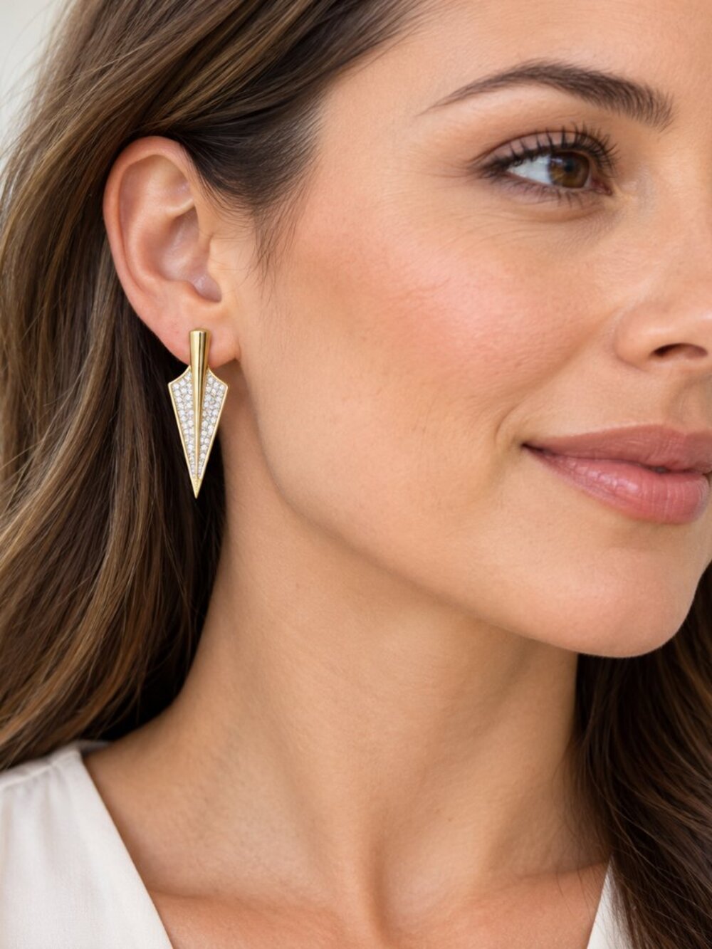 nOir Gold Tone Clear Pavé Arrowhead Statement Earrings